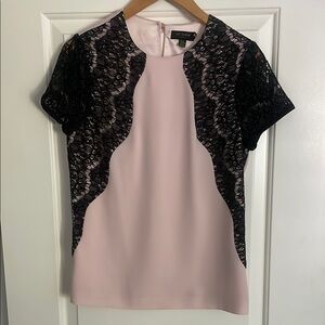 EUC Ted Baker London light pink blouse with black lace overlay